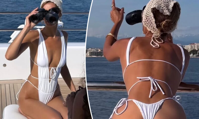 Bella Hadid’s skimpy swimsuit is completely open on the back and sides