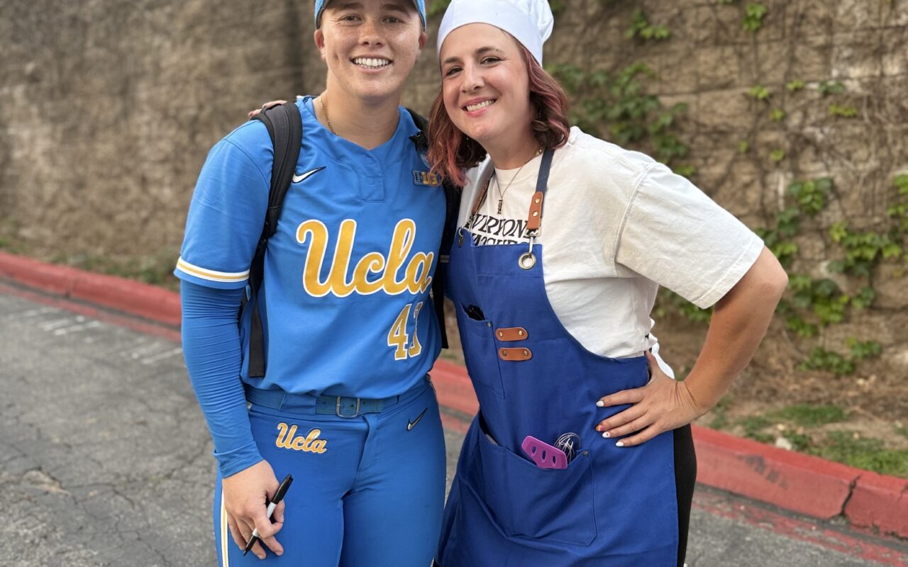 UCLA slugger Megan Grant’s super fan gets cooking with creative outfit