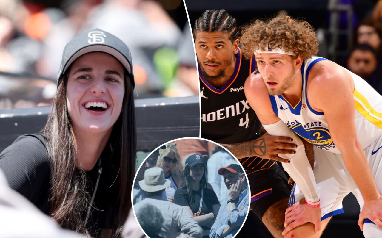 Caitlin Clark runs into Warriors player at Giants game