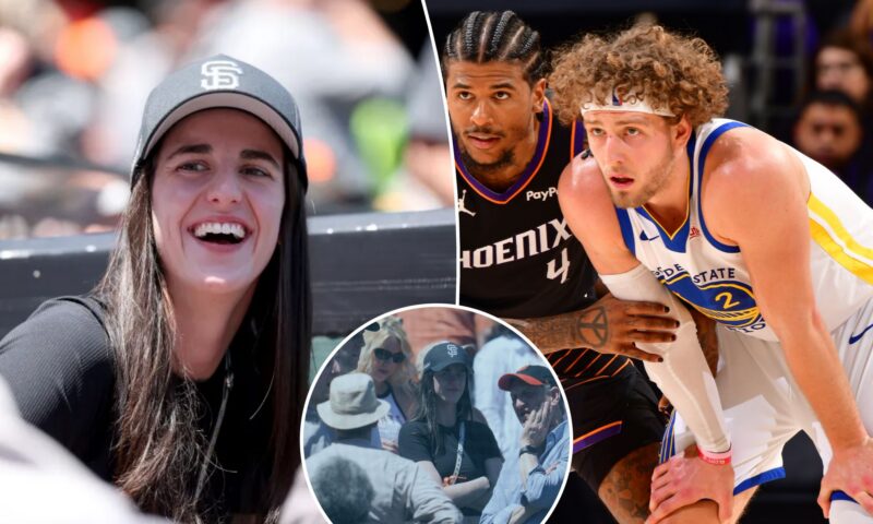 Caitlin Clark runs into Warriors player at Giants game