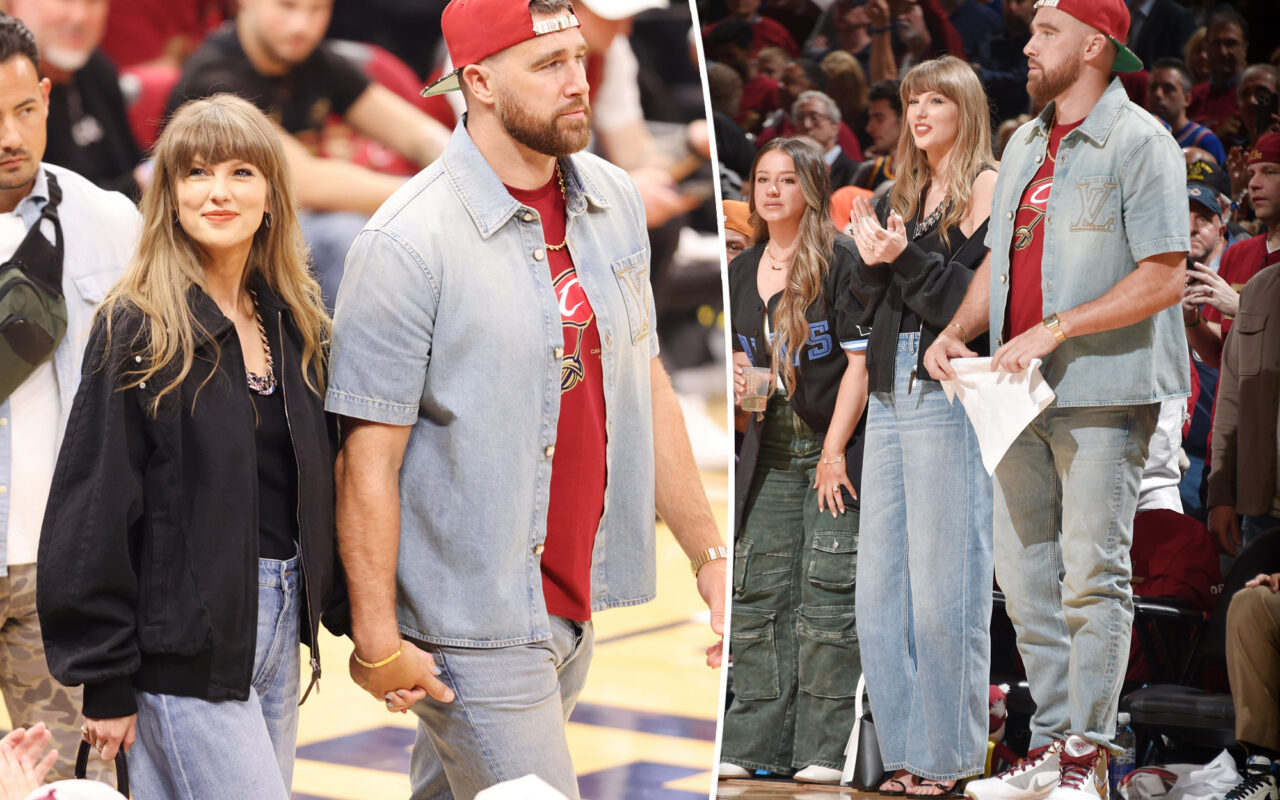 Taylor Swift and Travis Kelce don his-and-hers denim for courtside date at Cavaliers vs. Knicks game