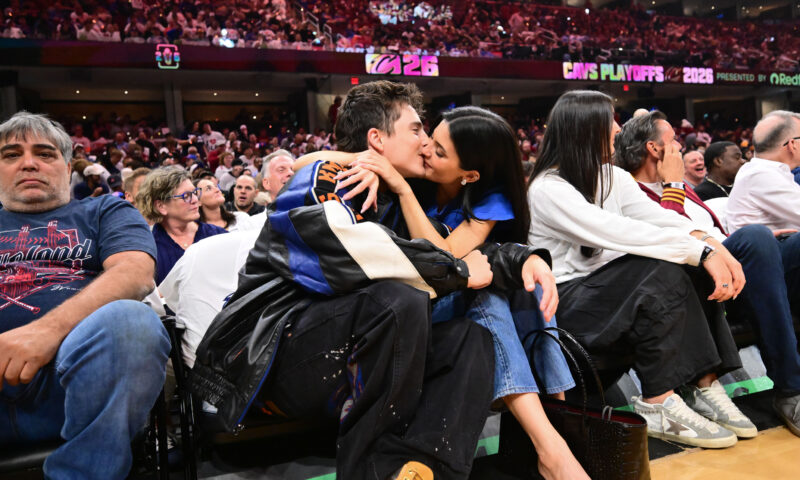 Kylie Jenner and Timothée Chalamet celebrate Knicks win with a kiss during Cleveland date night