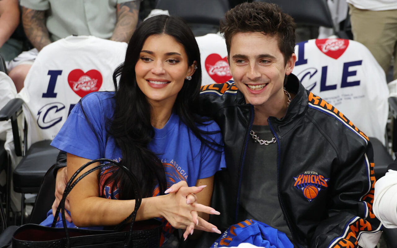 Kylie Jenner and Timothée Chalamet cheer Knicks to victory in matching vintage merch