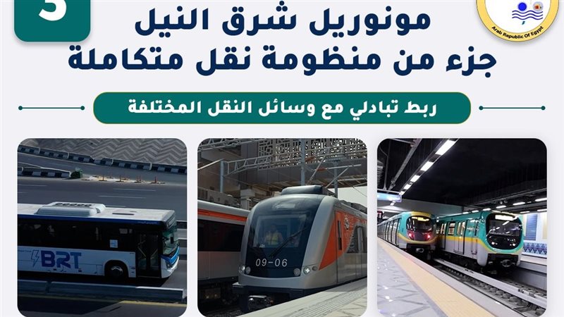كيفية الوصول إلى مونوريل شرق النيل عبر وسائل النقل الجماعي (إنفوجراف)