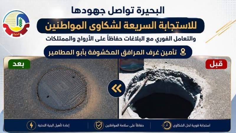 في استجابة فورية لمواطني البحيرة، تأمين وإصلاح كسر لعدة غرف كابلات الفايبر (صور)