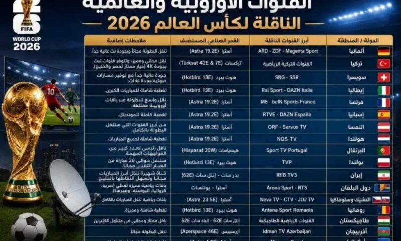 جميع القنوات الناقلة لكأس العالم 2026 .. طرق مشاهدة مباريات المونديال مجانًا وعبر الإنترنت