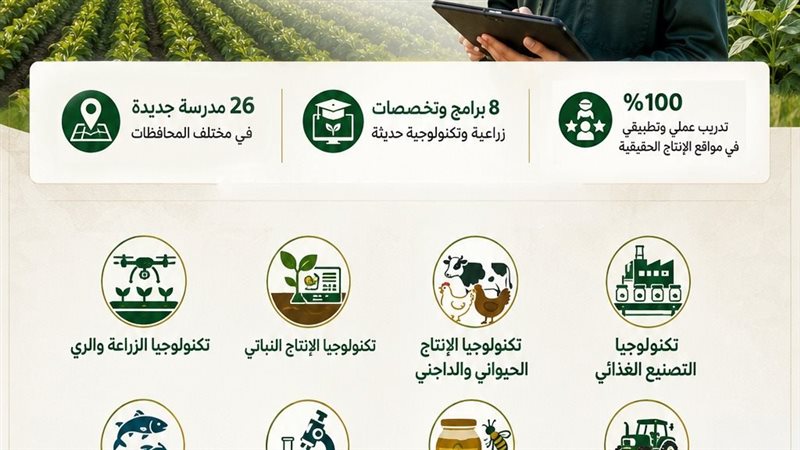 بدء الدراسة في 26 مدرسة للتكنولوجيا التطبيقية الزراعية في عدد من المحافظات