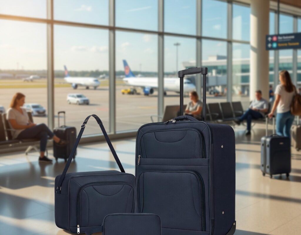 This Amazon luggage set which fits Ryanair guidelines gives travellers a suitcase and duffel bag in one (aff)