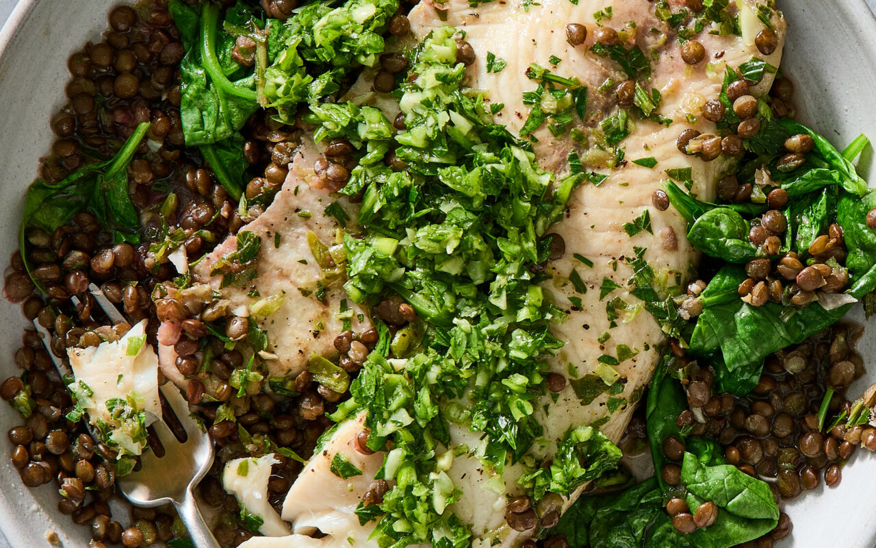 Bright and Colorful Fish and Lentils