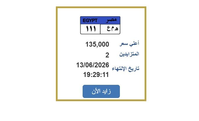 عبر بوابة مرور مصر.. طرح لوحة سيارة مميزة للمزاد
