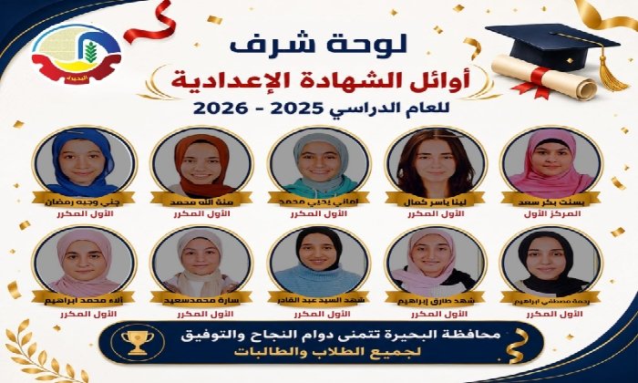 البنات يتصدرن الترتيب.. ننشر أسماء وصور أوائل الشهادة الإعدادية بالبحيرة