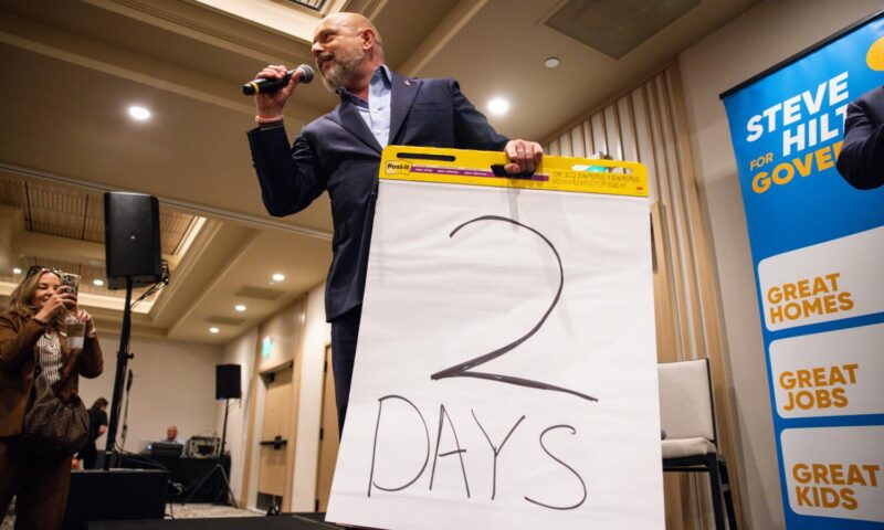 Steyer and Hilton scrap for second top spot in tight Tuesday governor’s race primary