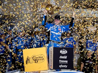 Denny Hamlin storms back from a pole-start penalty to win at Nashville Superspeedway