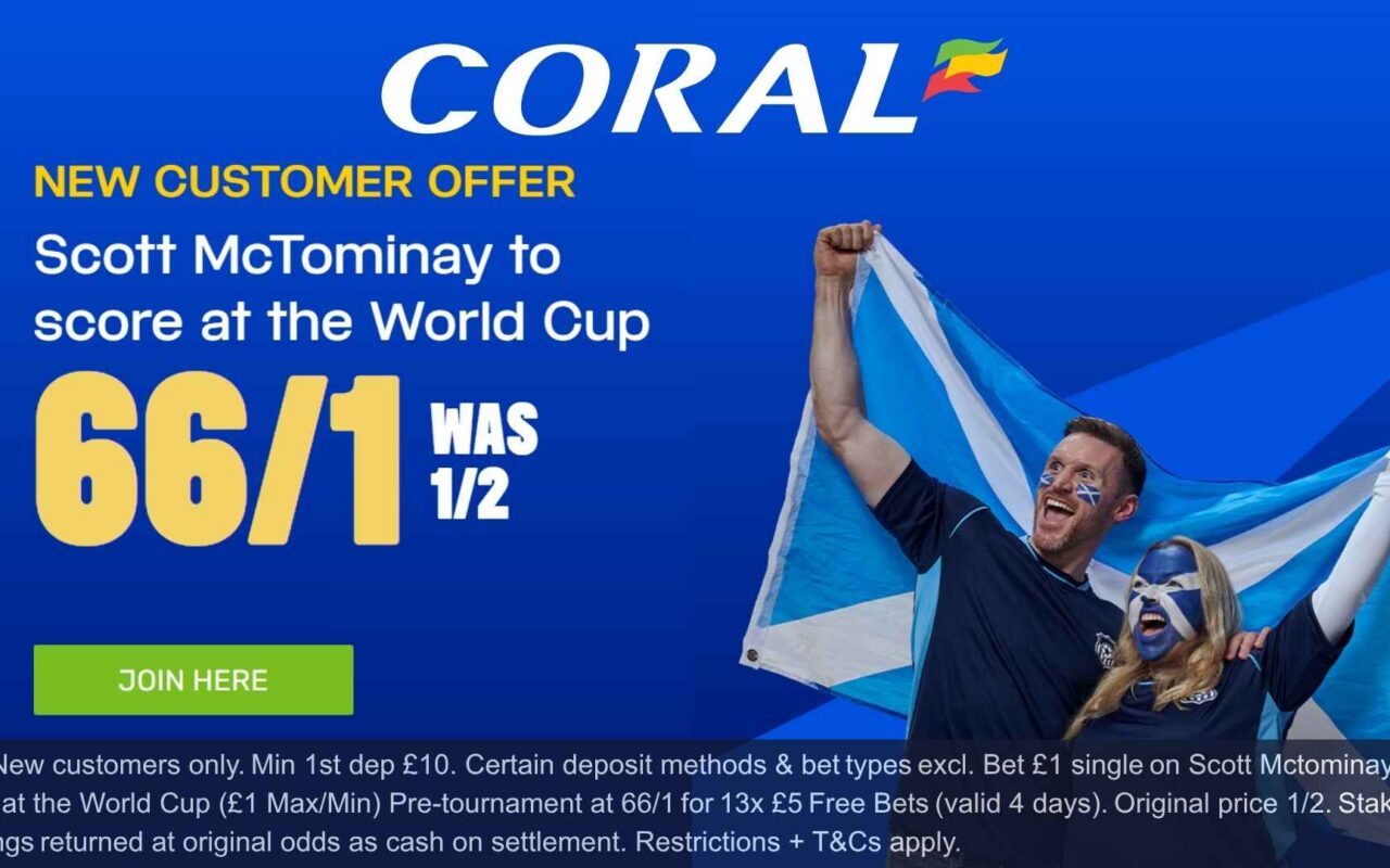 Coral World Cup offer 2026: Get 66/1 on Scott McTominay to score!