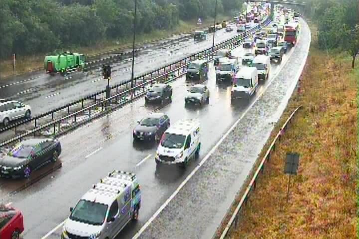 M66 closed as jack-knifed lorry blocks lanes after crashing through barrier sparking six-mile queues
