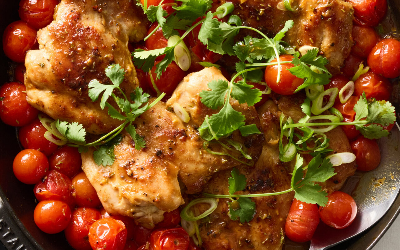 Dijon Chicken, Tomatoes and Scallions