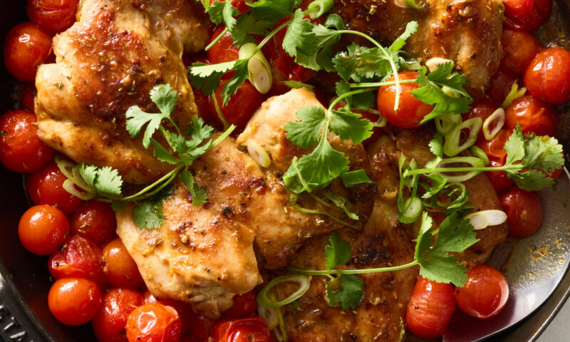 Dijon Chicken, Tomatoes and Scallions