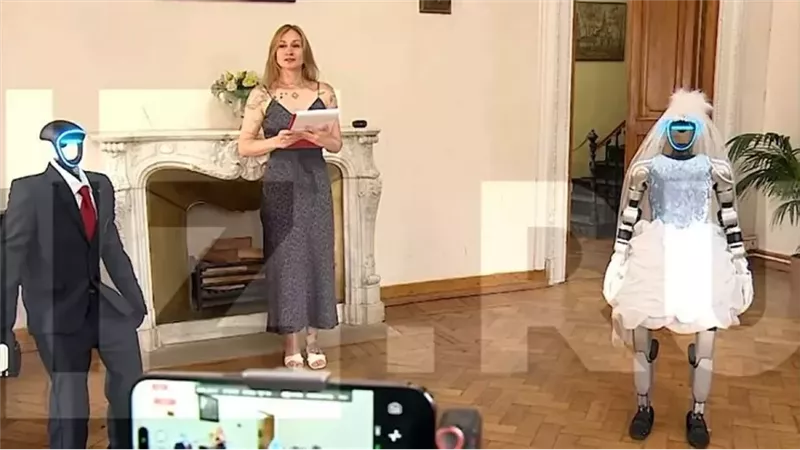 بالبدلة والفستان، أول مراسم زفاف في العالم لروبوتين شبيهين بالبشر (فيديو)