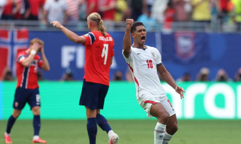 تصرف “طريف” من بيلينغهام تجاه هالاند خلال مباراة إنجلترا والنرويج
