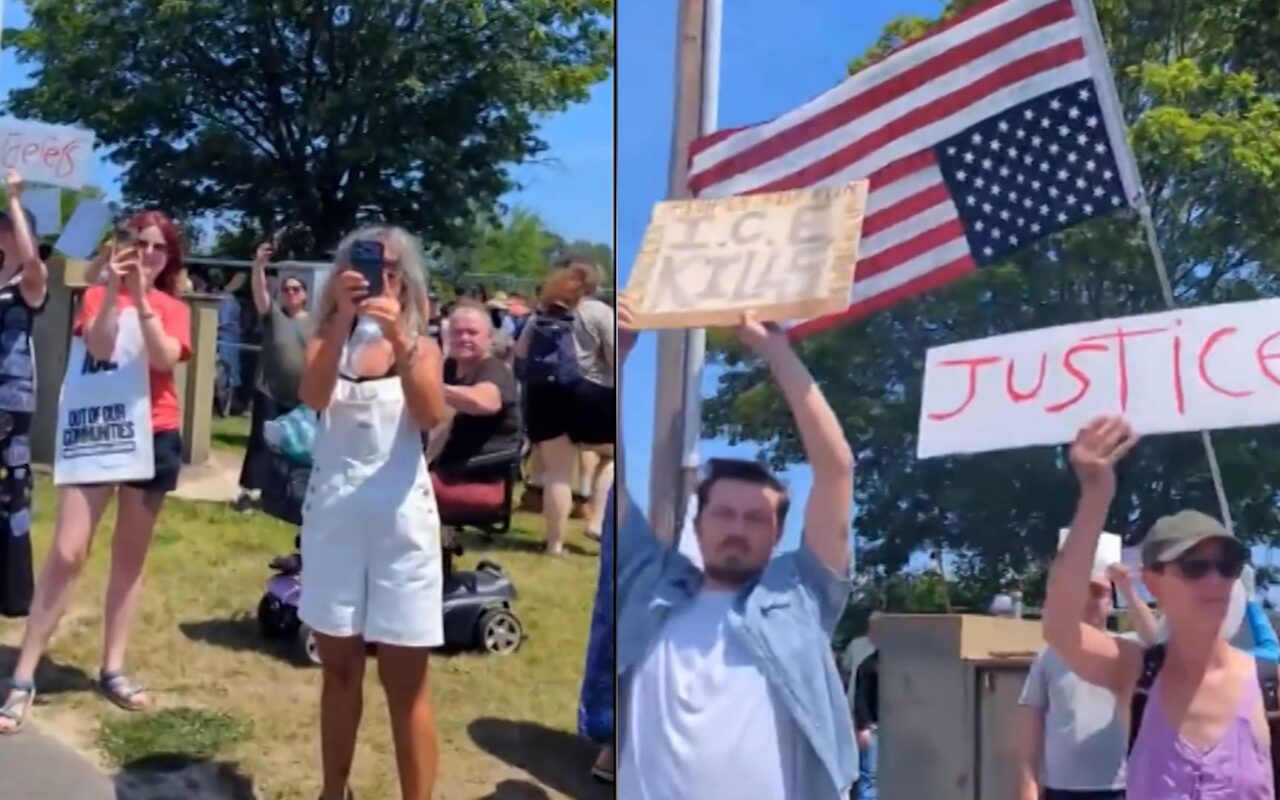 شاهد.. احتجاجات أمام مكتب سيناتور أمريكية عقب حادثة إطلاق نار مميتة تورطت فيها ICE