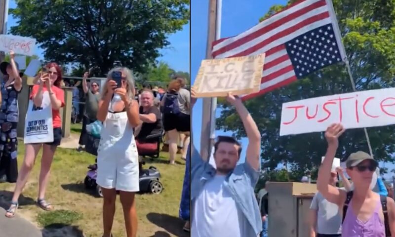 شاهد.. احتجاجات أمام مكتب سيناتور أمريكية عقب حادثة إطلاق نار مميتة تورطت فيها ICE