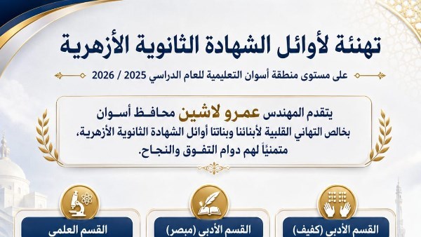 أخبار أسوان.. احتفاء وتهنئة لأوائل الثانوية الأزهرية.. والفنون الشعبية تشارك بملتقى الإسماعيلية