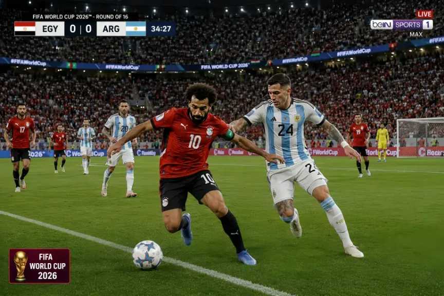 رابط سريع مشاهدة بث مباشر مباراة مصر والأرجنتين الشوط الأول والثاني في المونديال دور الـ 16