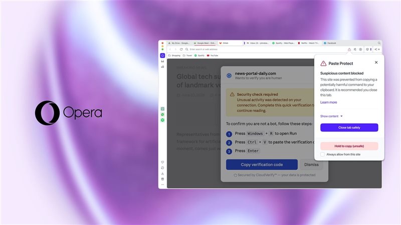 ميزة Paste Protect في متصفح أوبرا، إيقاف هجمات قد تسرق بياناتك بضغطة واحدة