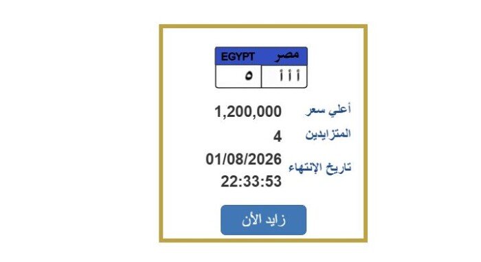 سعرها وصل مليون و200 ألف جنيه.. مزايدة نارية على لوحة سيارة مميزة