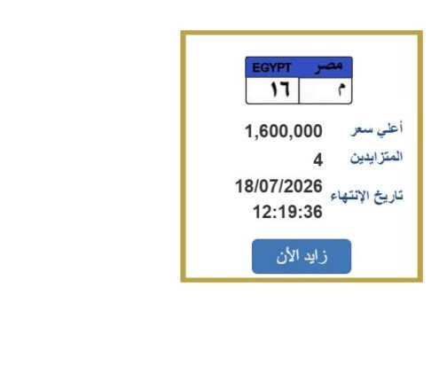 سعرها مليون و600 ألف جنيه.. مزايدة نارية على لوحة سيارة مميزة