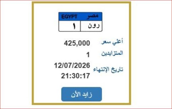« ر و ن 1».. المرور تطرح لوحة سيارة مميزة اقترب سعرها من نصف المليون جنيه