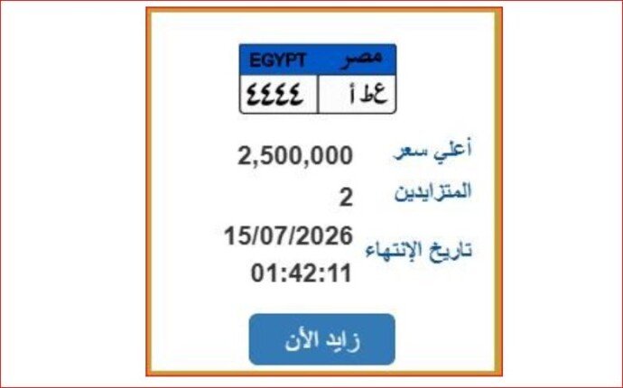 سعرها وصل 2.5 مليون جنيه.. مزايدة نارية على لوحة سيارة مميزة | اعرف الخطوات