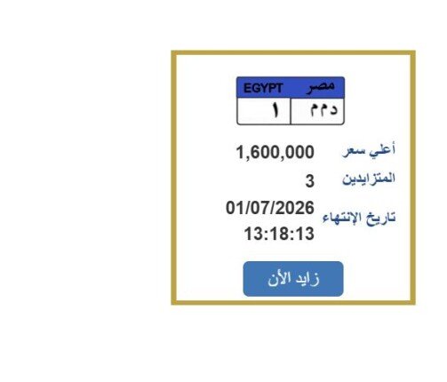 سعرها وصل مليون و600 ألف جنيه.. مزايدة نارية على لوحة سيارة مميزة