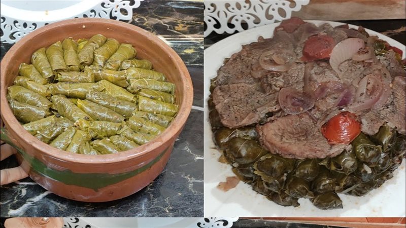 طريقة عمل طاجن ورق العنب بشرائح اللحم