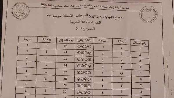 تداول نموذج إجابة الفيزياء بعد تصويره بإحدى لجان تظلمات الثانوية العامة 2026