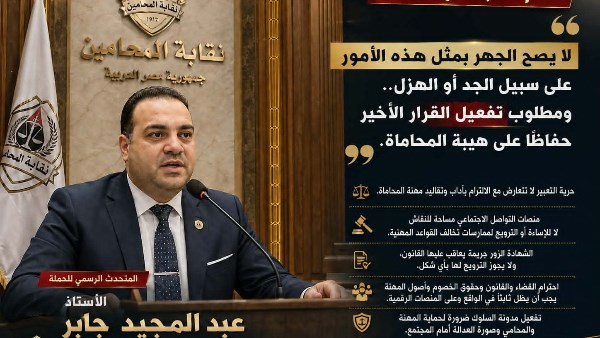 عبدالمجيد جابر يطالب نقيب المحامين بتفعيل مدونة السلوك