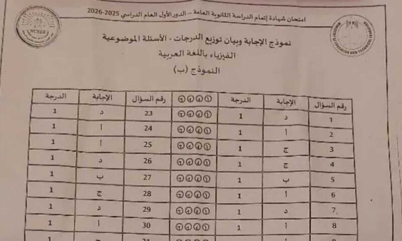 تداول نموذج إجابة الفيزياء مع انطلاق معاينات تظلمات الثانوية العامة 2026