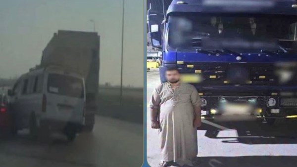 القبض على السائق .. سيارة نقل بمقطورة تطيح بعدد من السيارات بطريق الإسكندرية