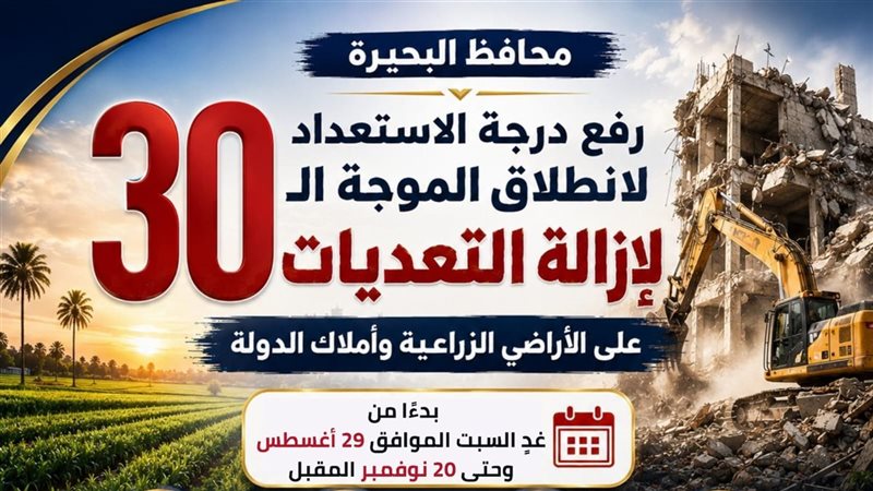 رفع درجة الاستعداد لانطلاق الموجة الـ30 لإزالة التعديات على الأراضي بالبحيرة