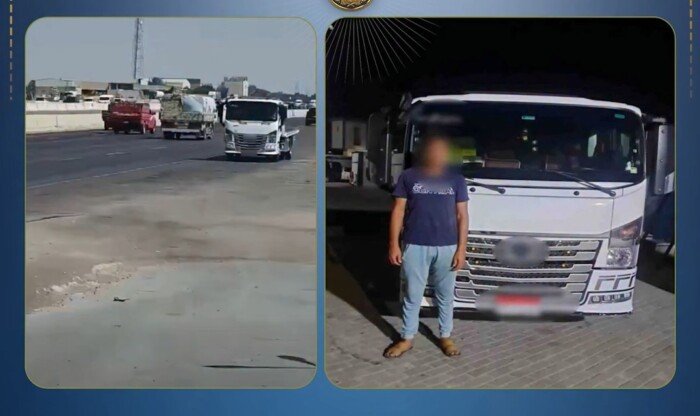 ضبط قائد سيارة ونش لسيره عكس الاتجاه في البحيرة