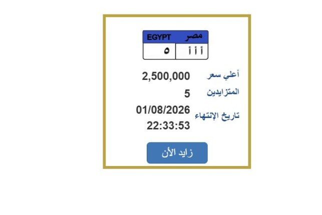 سعرها وصل 2 مليون و500 ألف جنيه.. مزايدة نارية على لوحة سيارة مميزة