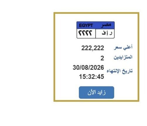 سعرها 222 ألف جنيه.. «مرور مصر» تطرح التزايد على لوحة سيارة مميزة