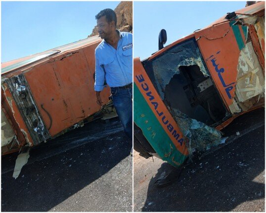 إصابة طبيب وممرض إثر انقلاب سيارة إسعاف على طريق المنيا الصحراوي