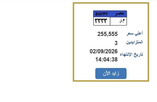 سعرها 225 ألف جنيه.. «مرور مصر» تطرح التزايد على لوحة سيارة مميزة