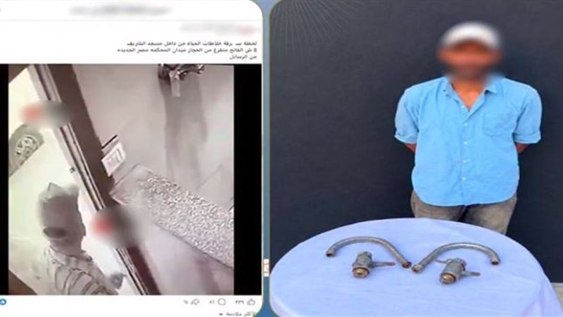 الفيديو كشفه، سقوط عاطل سرق خلاطات مياه مسجد بمصر الجديدة