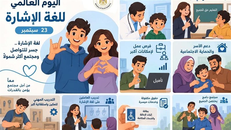 في اليوم العالمي للغة الإشارة.. التضامن تقدم خدمات التأهيل والدعم لـ 12 ألف مستفيد.. وتخصص لهم 125 مركزا لغويا و84 مترجما