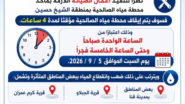 غدا السبت.. قطع المياه لمدة 4 ساعات عن مناطق بمدينة قنا