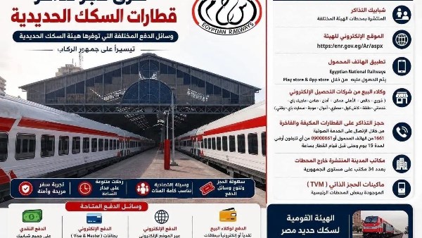 تعرف على طرق حجز تذاكر قطارات السكك الحديدية ووسائل الدفع المختلفة تيسيرا على جمهور الركاب