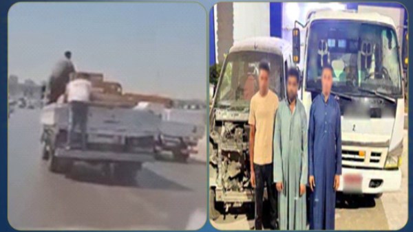 ضبط شخصين بتهمة إعتلاء سيارة نقل وإلقاء حمولتها على الأرض لسرقتها بالقليوبية