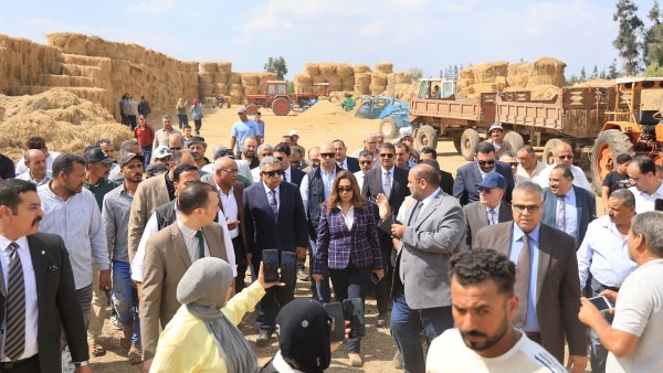 وزيرة التنمية المحلية ومحافظ الدقهلية يتفقدان موقع تجميع قش الأرز ببلقاس